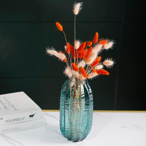 Unique Cylinder Shaped Green Glass Flower Vase-9.8 inch Tall,Simple Striped Design for Home Decor,Centerpieces, Wedding, Dining Table, Arrangement. in Saudi Arabia