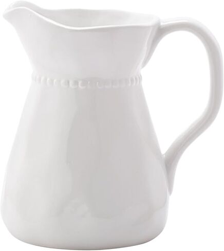 Napco Imports رقبة مطرزة مقاس 7.25 بوصة إبريق مشروبات وظيفي من السيراميك الأبيض الكلاسيكي أو مزهرية زهور in Kuwait