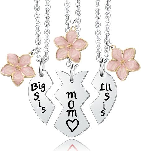 YEEQIN 3PCs Mother Daughter Necklace Set, Big Sis Lil Sis Mom Jewelry Gift Heart Necklace Gifts for Mother Daughters in Saudi Arabia