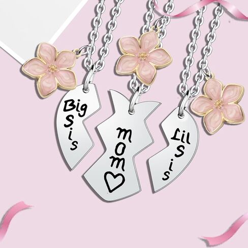 YEEQIN 3PCs Mother Daughter Necklace Set, Big Sis Lil Sis Mom Jewelry Gift Heart Necklace Gifts for Mother Daughters in Saudi Arabia
