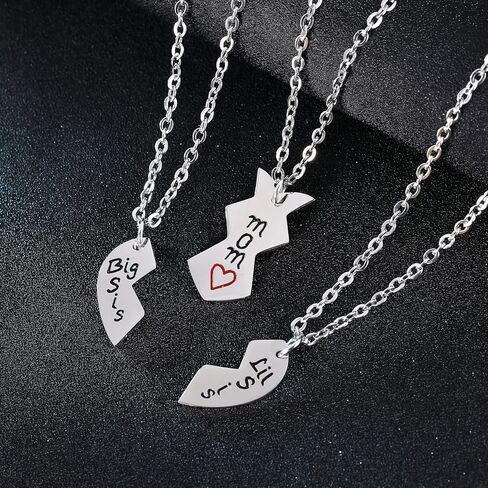 YEEQIN 3PCs Mother Daughter Necklace Set, Big Sis Lil Sis Mom Jewelry Gift Heart Necklace Gifts for Mother Daughters in Saudi Arabia