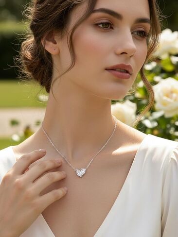 Moissanite Sparkly Dainty Pendant Necklace for Women, Eye/Toi Et Moi Design, Solid 925 Sterling Silver, 16"/18"/20" Adjustable, Anniversary Birthday Christmas Mothers Day Jewelry Gifts for Mom Wife in Saudi Arabia