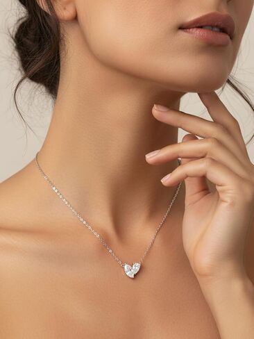 Moissanite Sparkly Dainty Pendant Necklace for Women, Eye/Toi Et Moi Design, Solid 925 Sterling Silver, 16"/18"/20" Adjustable, Anniversary Birthday Christmas Mothers Day Jewelry Gifts for Mom Wife in Saudi Arabia