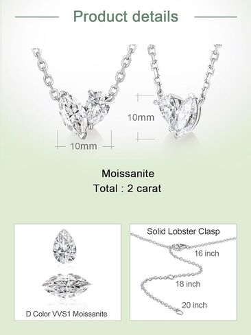 Moissanite Sparkly Dainty Pendant Necklace for Women, Eye/Toi Et Moi Design, Solid 925 Sterling Silver, 16"/18"/20" Adjustable, Anniversary Birthday Christmas Mothers Day Jewelry Gifts for Mom Wife in Saudi Arabia
