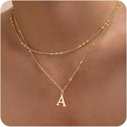Initial Necklaces for Women, Dainty 14K Gold Plated Layered A-Z Letter Pendant Necklace Trendy Cute Choker Name Charm Necklace Stack Personalized Jewelry Gift for Her Birthday Christmas Gift in Saudi Arabia