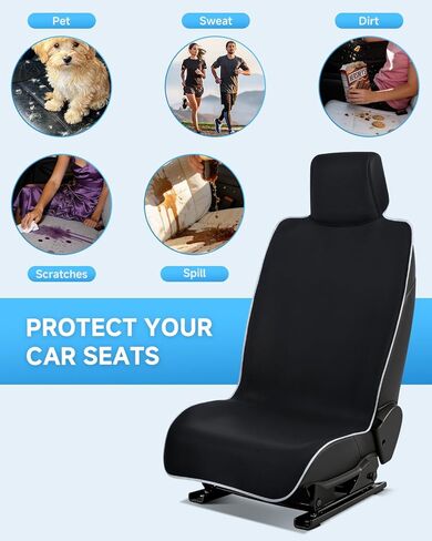 غطاء مقعد سيارة من النيوبرين المقاوم للماء مع أحزمة مقاعد ممتدة ومنصات صندوقية لمسند الذراع، واقي مقعد عالمي مقاوم للتعرق وغير قابل للانزلاق لمرحلة ما بعد صالة الألعاب الرياضية والجري والتقاطع واليوجا وحماية الحيوانات الأليفة (أسود، عبوة واحدة) in Kuwait