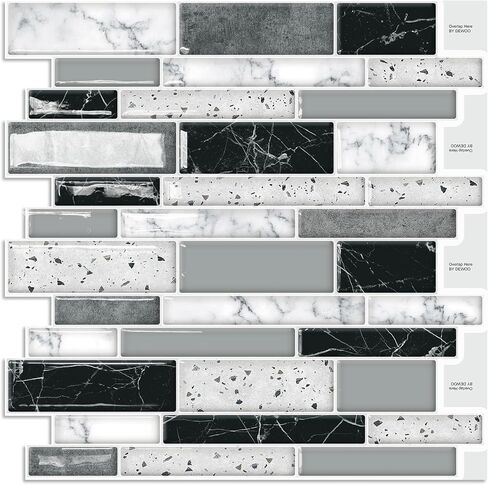DEWOO Peel and Stick on Self Adhesive Backsplash Wall Marble Tiles Stickers 3D for Kitchen Bathroom,Spliced Blue (10-Sheet, 12"×12") in Saudi Arabia