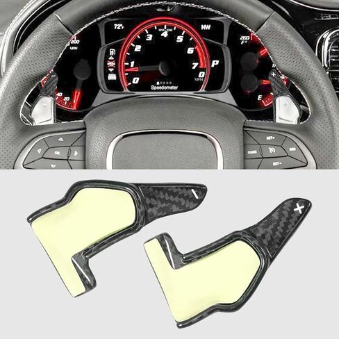 Compatible with Dodge Challenger Charger SRT 2015-2024 Durango SRT 2014-2024 Real Carbon Fiber Steering Wheel Shift Paddle Extended Cover Trims Accessories (Black 2PCS) in Saudi Arabia