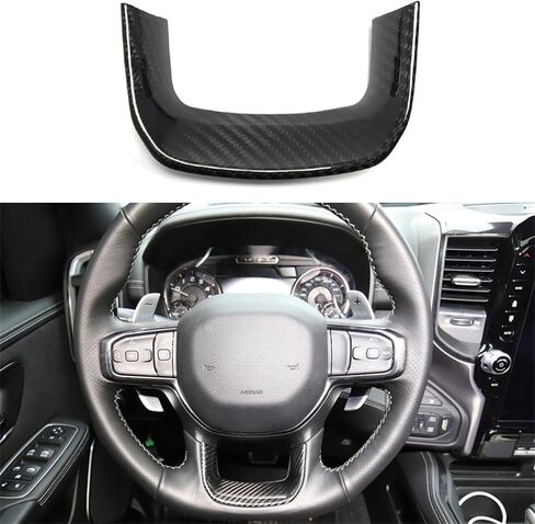 Carbon Fiber Steering Wheel U Bezel Cover for Dodge RAM 1500 TRX Rebel Off-Road 2019 2020 2021 2022 2023,Genuine Carbon Steering Wheel Trim in Kuwait