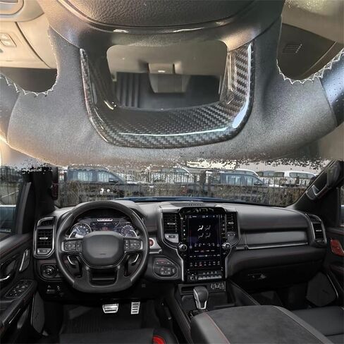 Carbon Fiber Steering Wheel U Bezel Cover for Dodge RAM 1500 TRX Rebel Off-Road 2019 2020 2021 2022 2023,Genuine Carbon Steering Wheel Trim in Kuwait