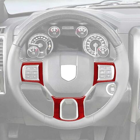 Ramuel Compatible with 3Pcs Steering Wheel Decorative Carbon Fiber Interior Stickers Accessories for Ram Trucks 2011-2017 (Red) in Saudi Arabia