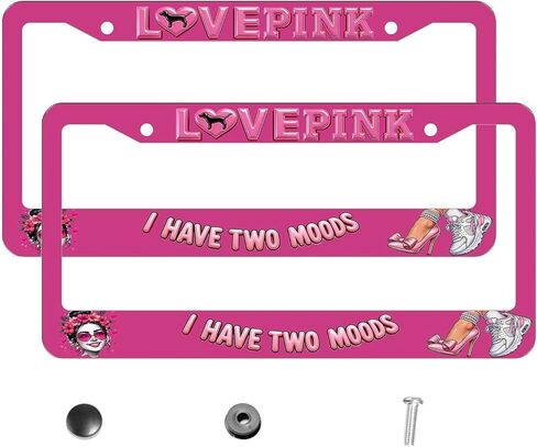 إطار لوحة ترخيص Love Pink - عبوتان من I Have Two Moods حامل بطاقات سيارة وردي لطيف، غطاء لوحة ترخيص من الألومنيوم المقاوم للصدأ للنساء والفتيات - مناسب عالميًا للوحات القياسية الأمريكية in Kuwait