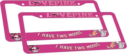 إطار لوحة ترخيص Love Pink - عبوتان من I Have Two Moods حامل بطاقات سيارة وردي لطيف، غطاء لوحة ترخيص من الألومنيوم المقاوم للصدأ للنساء والفتيات - مناسب عالميًا للوحات القياسية الأمريكية in Kuwait
