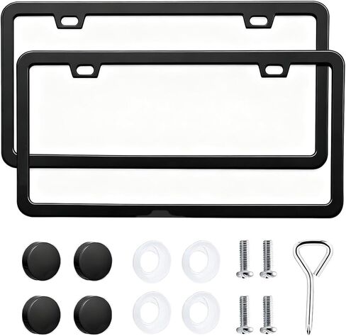 Car License Plate Frames, 2PCS 2 Holes Stainless Steel Vehicle License Plate Holder with Screws Washers Caps, Automotive Exterior Tag Holder Cover, Universal for SUV RV Truck (Pink) in Kuwait