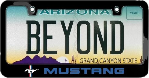 iPick Image for Ford Mustang in Blue UV-LED Printed American-Made Black Metal License Plate Frame in Saudi Arabia