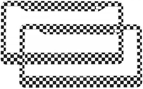 إطارات لوحة ترخيص الشطرنج الرجعية 2 قطعة إطار لوحة ترخيص المدقق الأسود للنساء سيارة الألومنيوم خفيفة الوزن لتزيين السيارة in Kuwait