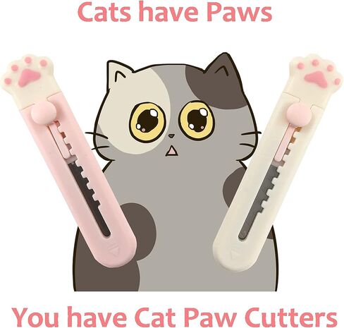 قاطع صندوق كاواي كات باو (قطعتان، أبيض وردي وأبيض) سكين جيب صغير وفتاحة رسائل لمحبي القطط in Kuwait