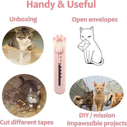 قاطع صندوق كاواي كات باو (قطعتان، أبيض وردي وأبيض) سكين جيب صغير وفتاحة رسائل لمحبي القطط in Kuwait