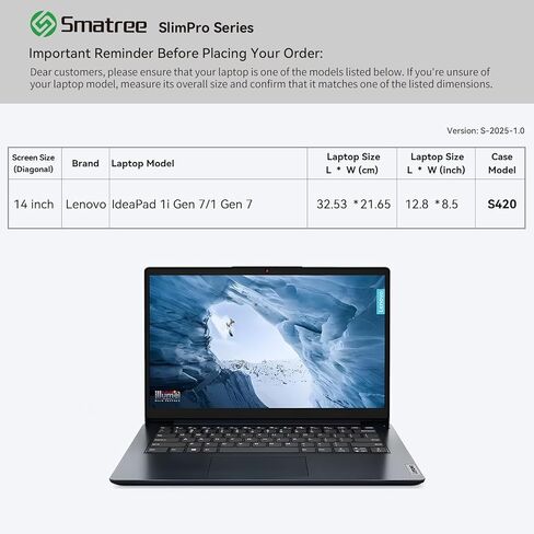 Smatree SlimPro Laptop Sleeve Case for 14 inch Lenovo IdeaPad 1i/1 Gen 7, Lenovo Laptop Case with Swift-Access Accessory Pocket, Patented Super-Corner Design (S420) in Saudi Arabia