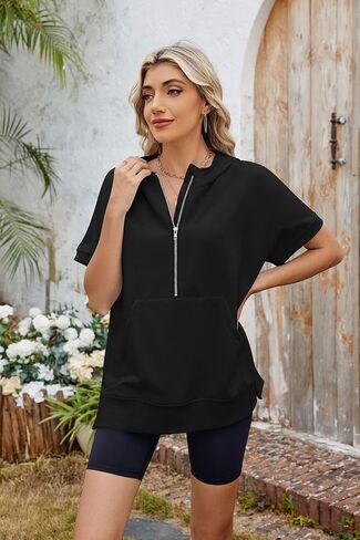 Half Zip Hooded Sweatshirts with Pocket for Women in Saudi Arabia