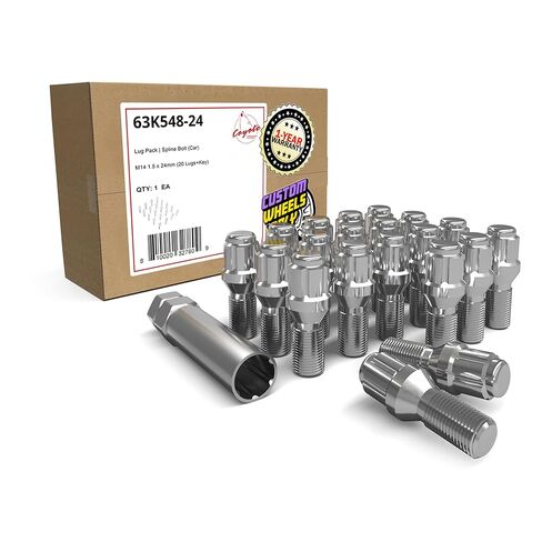 Wheel Accessories Parts Set of 20 Chrome 14x1.5 Lug Bolt Kit Cone Seat Acorn 17mm Hex, 28mm Shank Length, M14x1.50 Thread Cone Lug Bolts for Aftermarket Wheels (20, Chrome, 14 1.5) in Kuwait