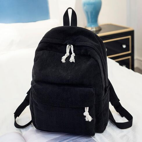Corduroy Travel Backpack for Women Men, 14 Inch Laptop Backpack, Lightweight Work Backpacks, Large Capacity Bags for Hiking, Camping, Overnight Daily Use,15.7"×11"×4.7", Black in Saudi Arabia