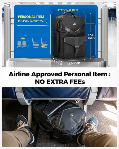 MATEIN CLASSIC 18x14x8 Personal Item Backpack for Frontier Airline, TSA Approved Travel Backpack with Detachable Tech Organizer, Underseat Carry-On Bag Fits 17.3" Laptop for Work Business in Saudi Arabia