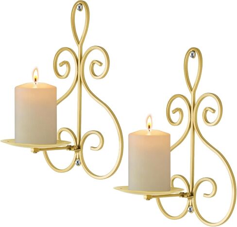 Wall Candle Sconces Set of 2, Double Scroll Pattern Candle Sconces, Metal Wall Candle Holder for Home Decor, Living Room, Dining Room, Bedroom, Black, Gifts for Men Women Mom or Dad in Saudi Arabia