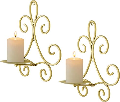Wall Candle Sconces Set of 2, Double Scroll Pattern Candle Sconces, Metal Wall Candle Holder for Home Decor, Living Room, Dining Room, Bedroom, Black, Gifts for Men Women Mom or Dad in Saudi Arabia