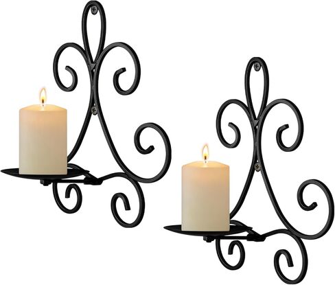 Wall Candle Sconces Set of 2, Double Scroll Pattern Candle Sconces, Metal Wall Candle Holder for Home Decor, Living Room, Dining Room, Bedroom, Black, Gifts for Men Women Mom or Dad in Saudi Arabia