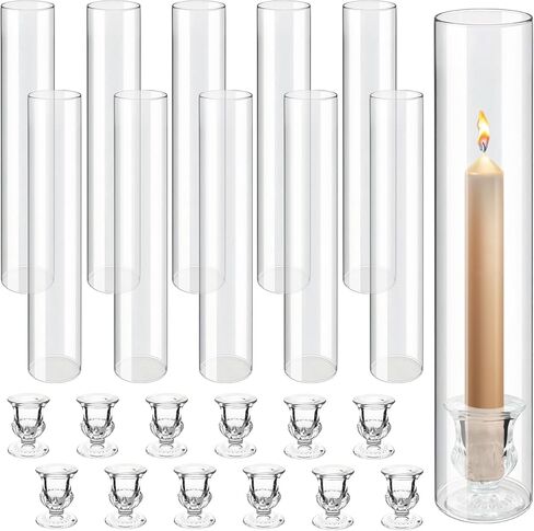 12 مجموعة من حاملات شموع الإعصار الزجاجية - حاملات شموع زجاجية مقاس 12.6 بوصة مع أكمام شموع أسطوانية شفافة طويلة لحفلات الزفاف، وديكور طاولة عيد الميلاد (12) in Kuwait