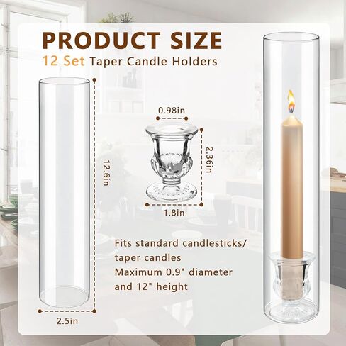 12 مجموعة من حاملات شموع الإعصار الزجاجية - حاملات شموع زجاجية مقاس 12.6 بوصة مع أكمام شموع أسطوانية شفافة طويلة لحفلات الزفاف، وديكور طاولة عيد الميلاد (12) in Kuwait