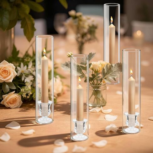 12 مجموعة من حاملات شموع الإعصار الزجاجية - حاملات شموع زجاجية مقاس 12.6 بوصة مع أكمام شموع أسطوانية شفافة طويلة لحفلات الزفاف، وديكور طاولة عيد الميلاد (12) in Kuwait