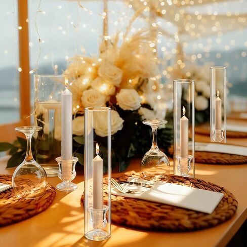12 مجموعة من حاملات شموع الإعصار الزجاجية - حاملات شموع زجاجية مقاس 12.6 بوصة مع أكمام شموع أسطوانية شفافة طويلة لحفلات الزفاف، وديكور طاولة عيد الميلاد (12) in Kuwait