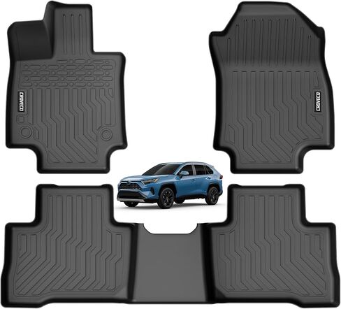 سجادات أرضية متوافقة مع Toyota RAV4 2013-2018 (غير مناسبة هجينة) TPE بطانات أرضية لجميع الأحوال الجوية الصف الأول والثاني، 3 قطع باللون الأسود in Kuwait