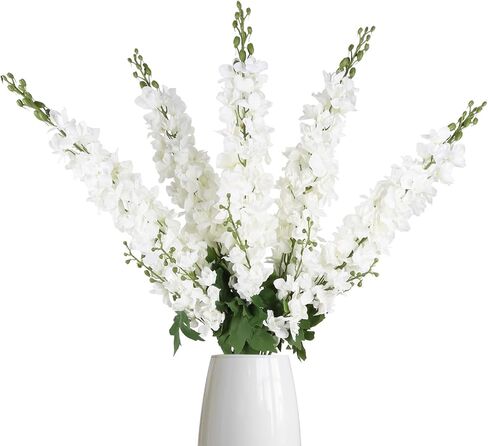 IPOPU 43.3" Green Delphinium Artificial Flowers 5PCS Faux Delphinium Flowers Larkspur Long Stem Artificial Flowers for Wedding Table Centerpieces Home Garden Decor(Green) in Saudi Arabia