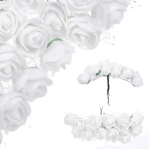 Yolev 144Pcs Mini Artificial Rose Flower Heads and Soft Stem Small White Flowers with Gauze PE Mini Flowers for Crafts DIY Wedding Bouquet Hair Clips Headbands Wreath Bridal Shower Party Home Decor in Saudi Arabia