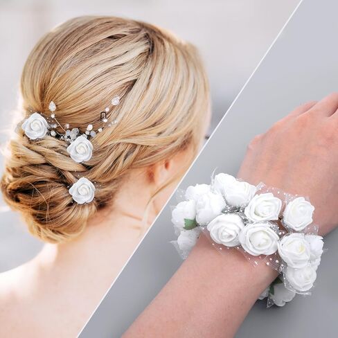 Yolev 144Pcs Mini Artificial Rose Flower Heads and Soft Stem Small White Flowers with Gauze PE Mini Flowers for Crafts DIY Wedding Bouquet Hair Clips Headbands Wreath Bridal Shower Party Home Decor in Saudi Arabia
