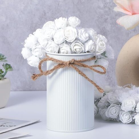 Yolev 144Pcs Mini Artificial Rose Flower Heads and Soft Stem Small White Flowers with Gauze PE Mini Flowers for Crafts DIY Wedding Bouquet Hair Clips Headbands Wreath Bridal Shower Party Home Decor in Saudi Arabia