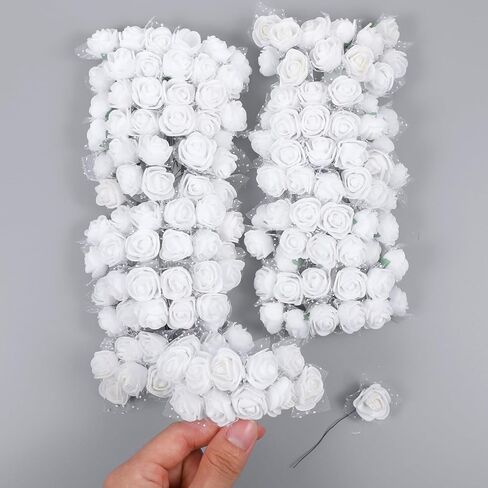 Yolev 144Pcs Mini Artificial Rose Flower Heads and Soft Stem Small White Flowers with Gauze PE Mini Flowers for Crafts DIY Wedding Bouquet Hair Clips Headbands Wreath Bridal Shower Party Home Decor in Saudi Arabia