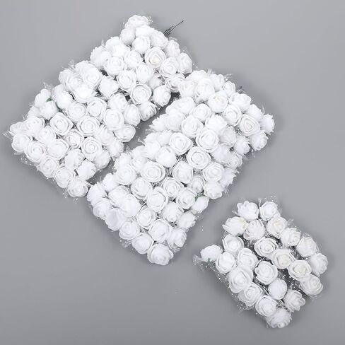 Yolev 144Pcs Mini Artificial Rose Flower Heads and Soft Stem Small White Flowers with Gauze PE Mini Flowers for Crafts DIY Wedding Bouquet Hair Clips Headbands Wreath Bridal Shower Party Home Decor in Saudi Arabia
