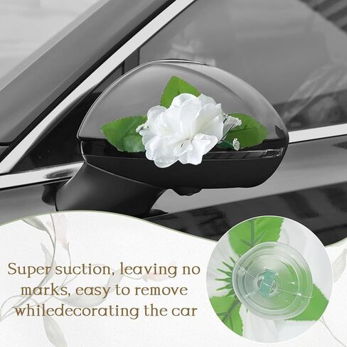 Wedding Car Decoration with White Satin Ribbons & Artificial Flowers – Just Married Vehicle Decor for Bridal Shower, Wedding Ceremony in Kuwait