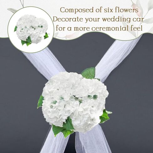 Wedding Car Decoration with White Satin Ribbons & Artificial Flowers – Just Married Vehicle Decor for Bridal Shower, Wedding Ceremony in Kuwait