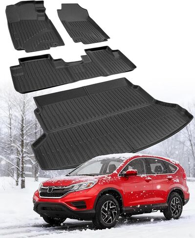 Floor Mats & Cargo Liner for Honda CR-V 2012–2016 Full Set, All Weather TPE Rubber Floor Liners Trunk Mat for Honda CR-V LX EX SE (No Subwoofer), Not for EX-L/Touring, CR-V Accessories Black in Kuwait