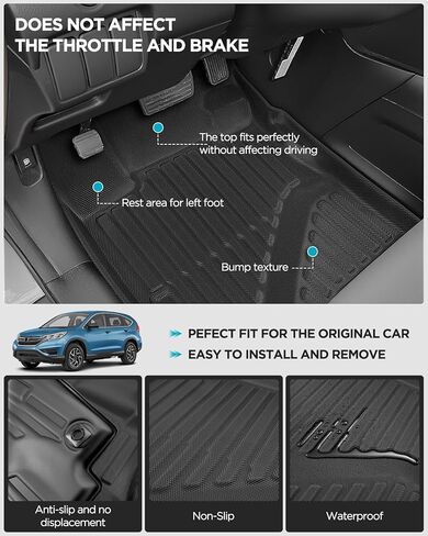 Floor Mats & Cargo Liner for Honda CR-V 2012–2016 Full Set, All Weather TPE Rubber Floor Liners Trunk Mat for Honda CR-V LX EX SE (No Subwoofer), Not for EX-L/Touring, CR-V Accessories Black in Kuwait