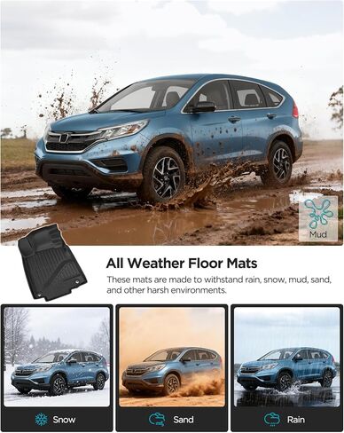 Floor Mats & Cargo Liner for Honda CR-V 2012–2016 Full Set, All Weather TPE Rubber Floor Liners Trunk Mat for Honda CR-V LX EX SE (No Subwoofer), Not for EX-L/Touring, CR-V Accessories Black in Kuwait