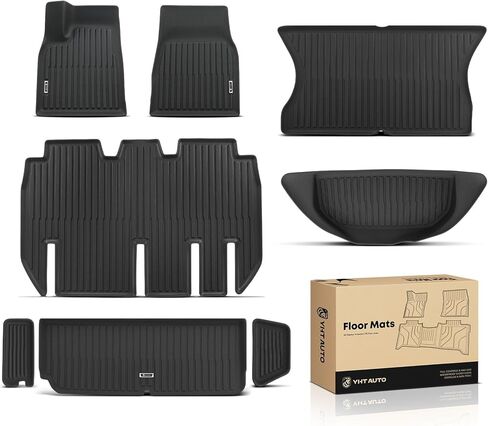 8 قطع من YHTAUTO سجادات أرضية وحصائر شحن ومقعد خلفي خلفي مناسب لطراز Tesla X 2022-2025 5 مقاعد، TPE لجميع الأحوال الجوية سجادات السيارة مقاومة للماء ومضادة للانزلاق وعديمة الرائحة الأمامية وخلفية الجذع وبطانات البضائع وبساط المقعد الخلفي in Kuwait