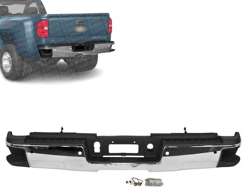 Rear Bumper Compatible with Chevy Silverado/GMC Sierra 3500 2015-2019 | DIRECT REPLACEMENT | ‎Chrome | Steel | 23108141 84078290 | GM1103189 in Kuwait