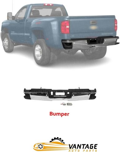 Rear Bumper Compatible with Chevy Silverado/GMC Sierra 3500 2015-2019 | DIRECT REPLACEMENT | ‎Chrome | Steel | 23108141 84078290 | GM1103189 in Kuwait