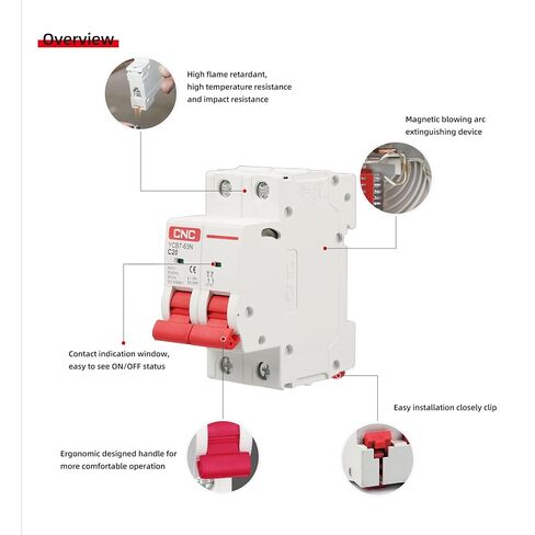 قاطع دائرة مصغر CNC AC، 63 أمبير 120 فولت/240 فولت 2 قطب DIN قاطع دائرة مثبت على السكك الحديدية، رحلة مغناطيسية حرارية، مفتاح فصل التيار المتردد بالطاقة الشمسية MCB (63Amp) in Kuwait